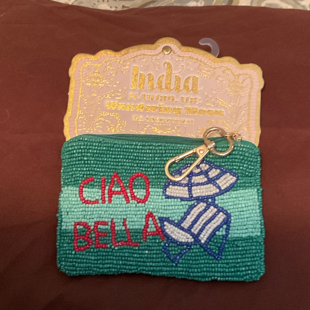 Beaded Green Clutch with 'Ciao Bella' Design